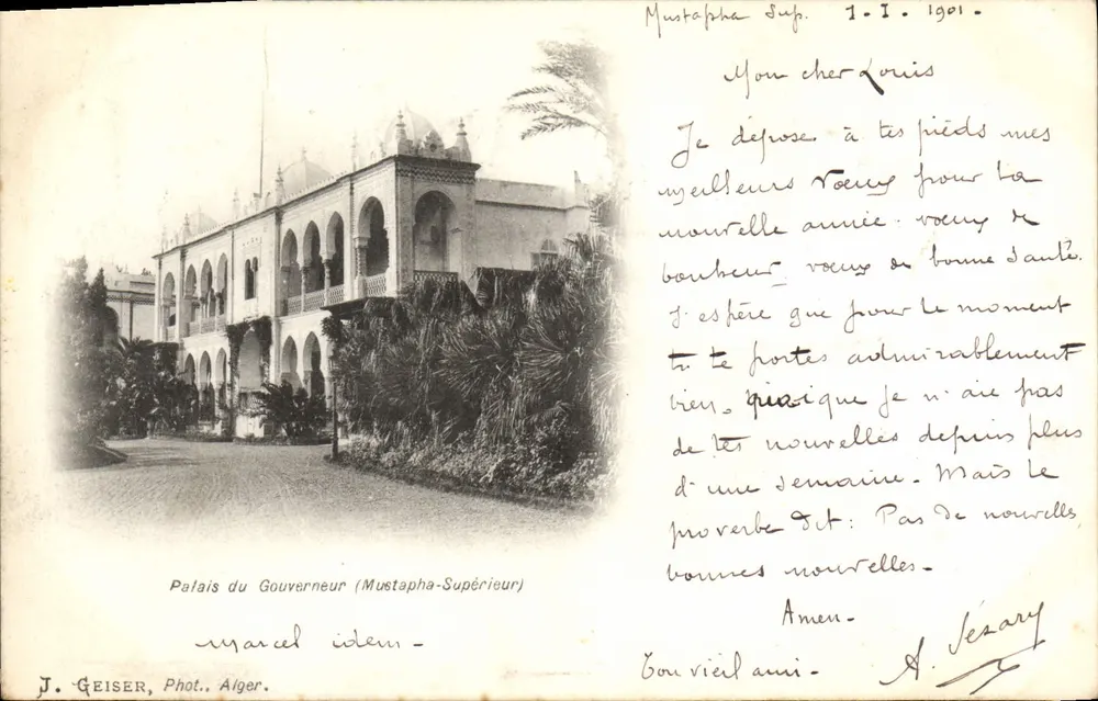 Gouverneurspalast (Mustapha-Supérieur) — Algier — J. Geiser, Photo Alger - Vorderseite