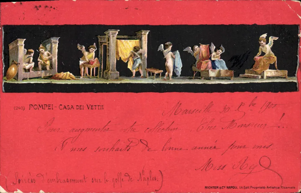 Pompeii - Casa dei Vettii — scène d'embrasement sur le golfe de Naples, éditeur RICHTER & C° NAPOLI, n° (240) - Awers