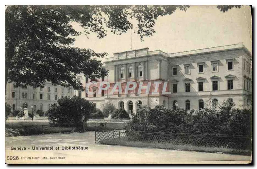 Genève - Universidade e Biblioteca — Edição Burgy, Litografia Saint Imier, n° 3926 - Frente