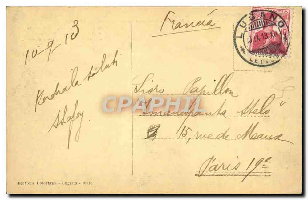 Lugano - Paradiso - Panorama in Richtung Castagnola und Porlezza — Editions Colortype, n° 10016 - Rückseite