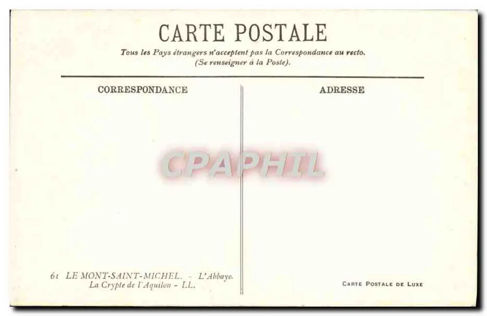 A Cripta do Aquilão — A Abadia — Carte Postale de Luxe - Verso