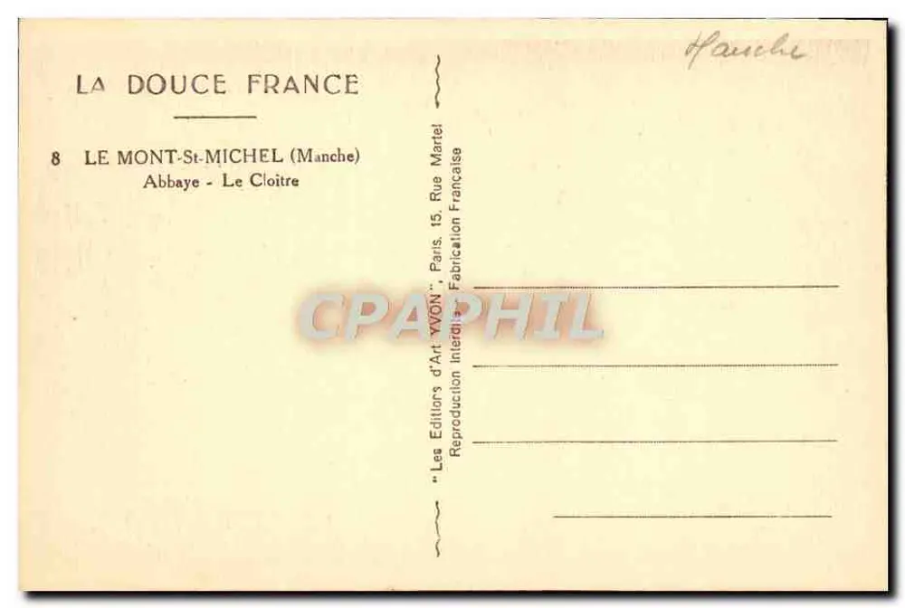 Mont-Saint-Michel — Abtei — Der Cloister — Les Éditions d'Art XXON, Paris - Rückseite