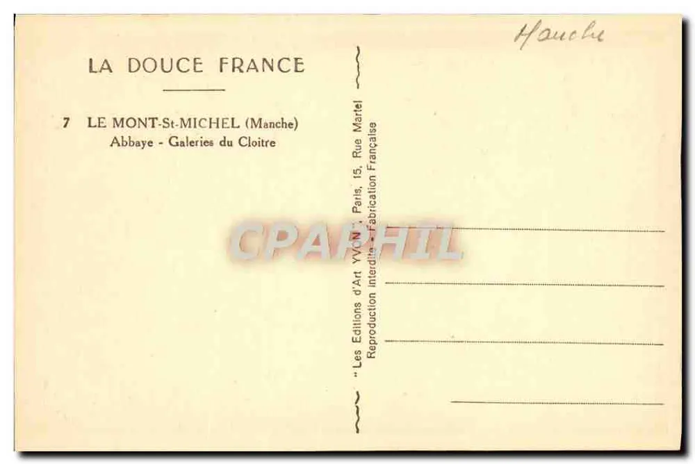Mont-Saint-Michel - Abtei - Galerien des Klosters — Éditions d'Art Yvon, Paris - Rückseite