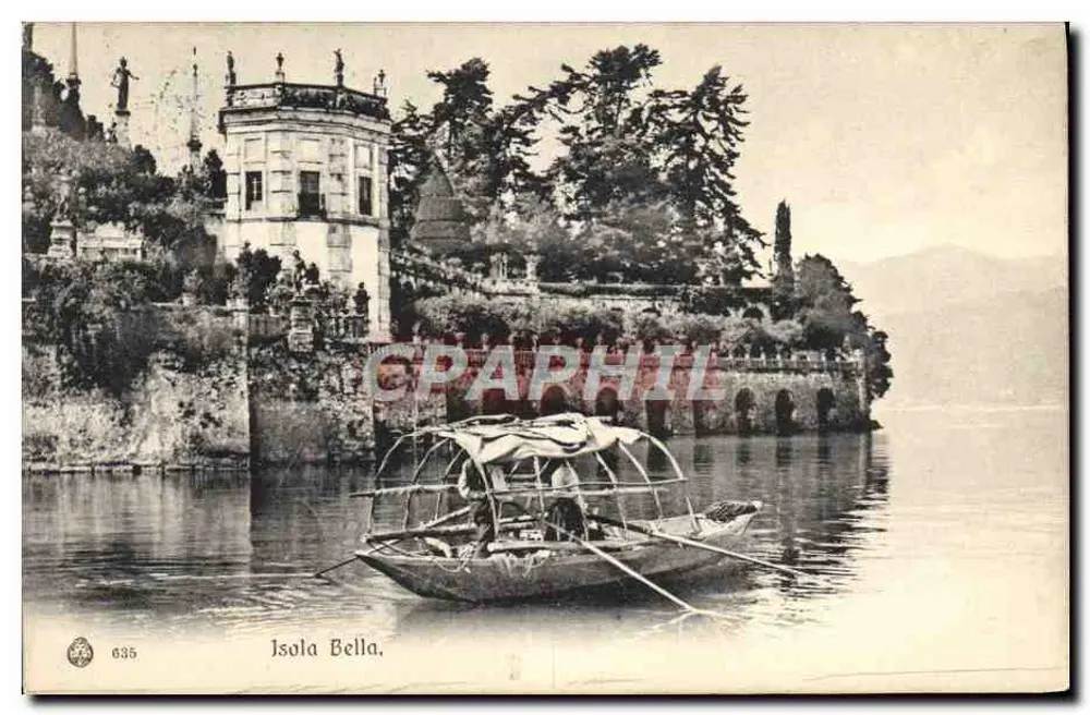 Isola Bella — Vista do lago com barco — Ed. Brunner & C., Cono-Zürich - Frente