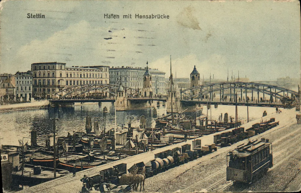 Stettin — Hafen mit Hansabrücke — Verlag von Arthur Schützer, Nr. 159 - Vorderseite