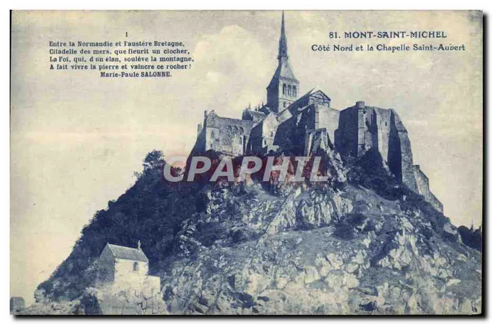 Mont-Saint-Michel — Nordseite und die Kapelle Saint-Aubert — J. Nozaïs, Nantes - Vorderseite