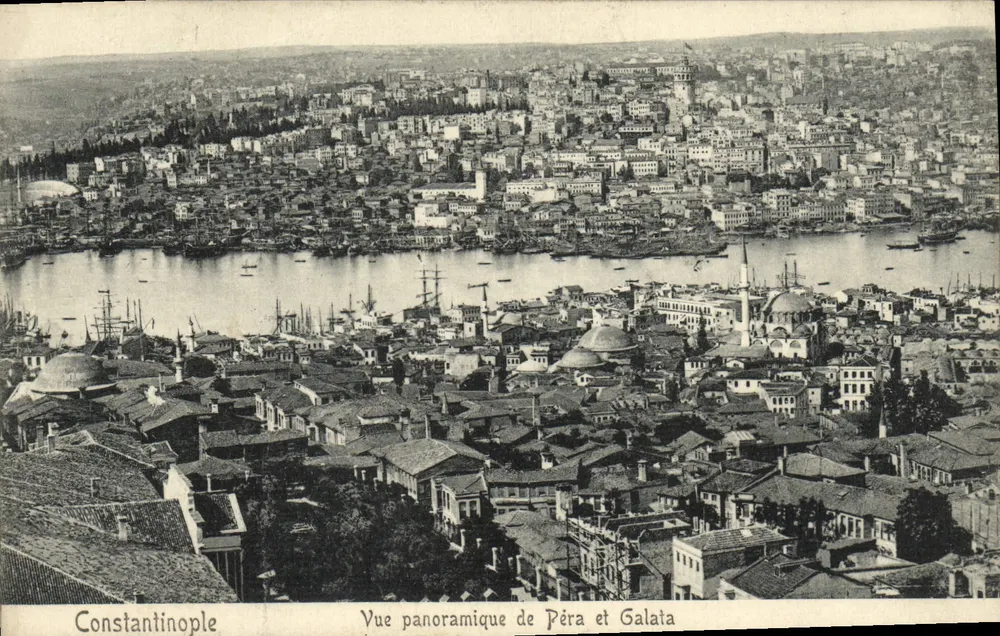 Konstantinopel — Panoramablick auf Pera und Galata — Verlag Au bon Marché, Paris, Nr. 203 - Vorderseite