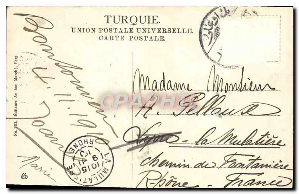 Konstantinopel — Panoramablick auf Pera und Galata — Verlag Au bon Marché, Paris, Nr. 203 - Rückseite