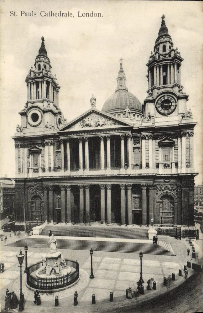 Catedral de St. Pauls, Londres. — Vista da fachada com cúpula e torres — Impressa na Alemanha - Frente