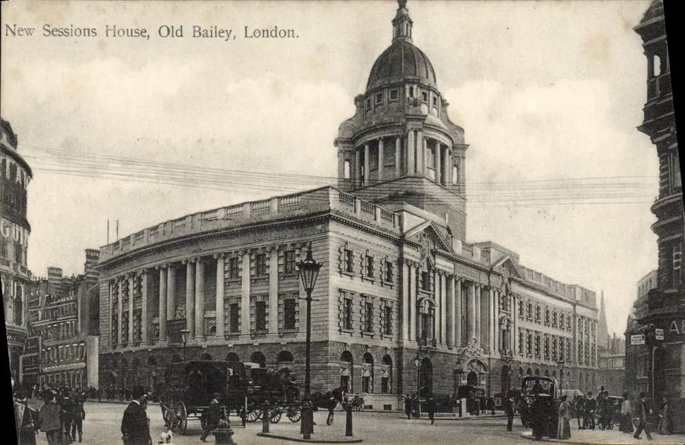 Nova Casa das Sessões, Old Bailey, Londres — vista arquitetônica — impressa na Alemanha - Frente
