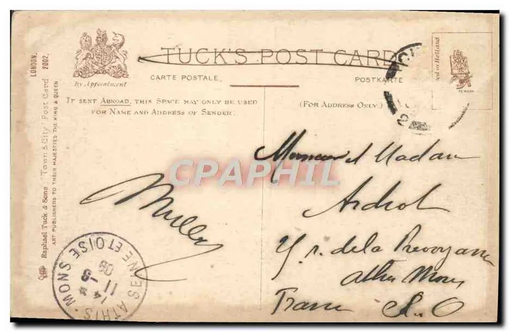 Londres - Pall Mall, vista para leste — Tuck's Post Card, n°2002 - Verso