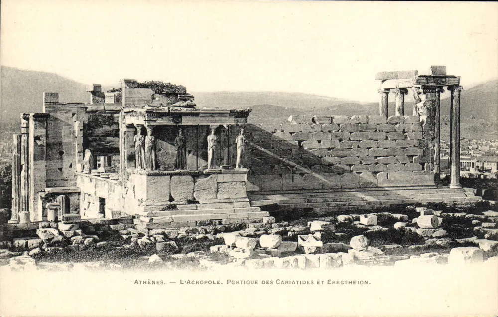 Athens — Die Akropolis. Portikus der Karyatiden und Erechtheion — Verlag: Union Postale Universelle, Paris - Vorderseite
