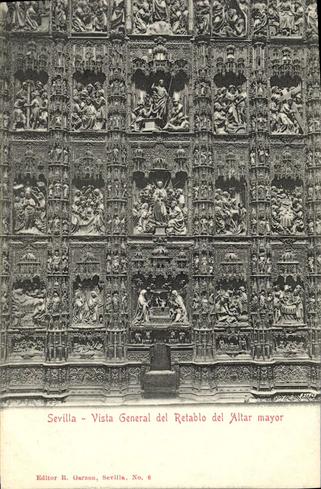 Sevilla - Allgemeiner Blick auf das Retabel des Hauptaltars — Verlag R. Garzon, Sevilla, Nr. 6 - Vorderseite