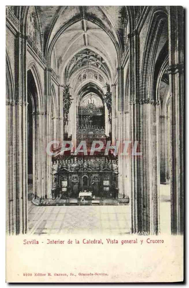 Sevilla - Innenansicht der Kathedrale, Gesamtansicht und Kreuzgang — Verlag R. Garzon, Granada-Sevilla - Vorderseite