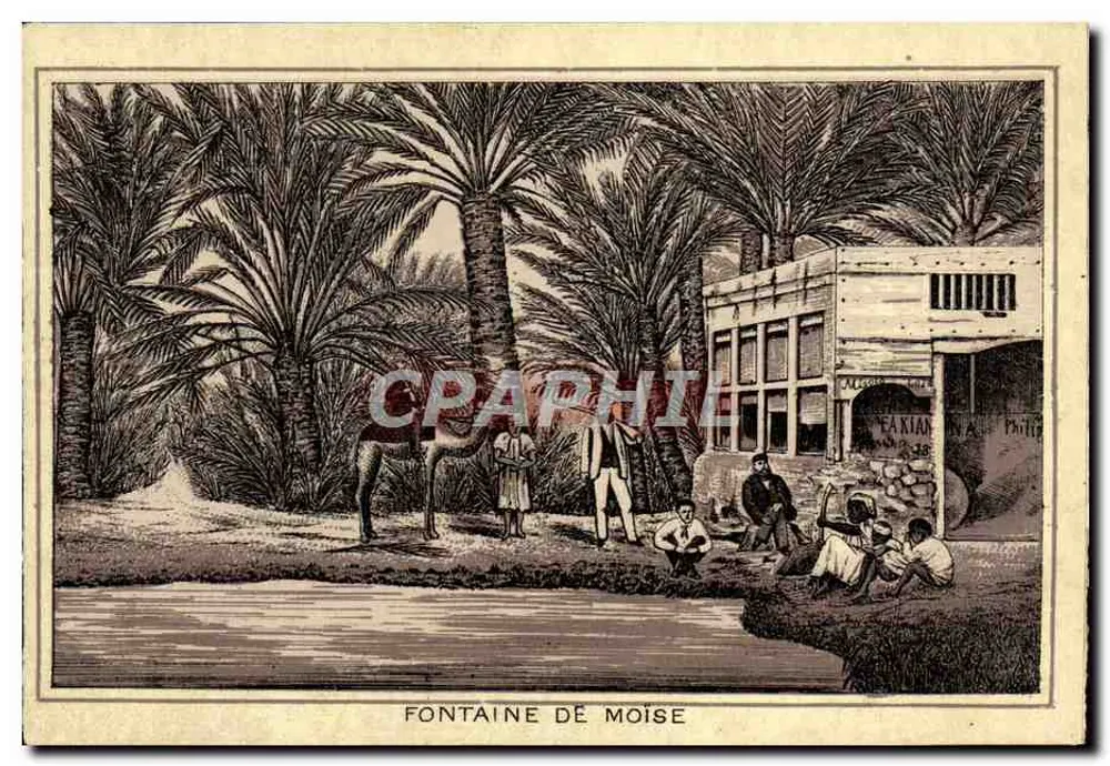Fontaine de Moïse — scène de vie près d'un puits entouré de palmiers — éditeur FANIAN, n° 48 - Awers