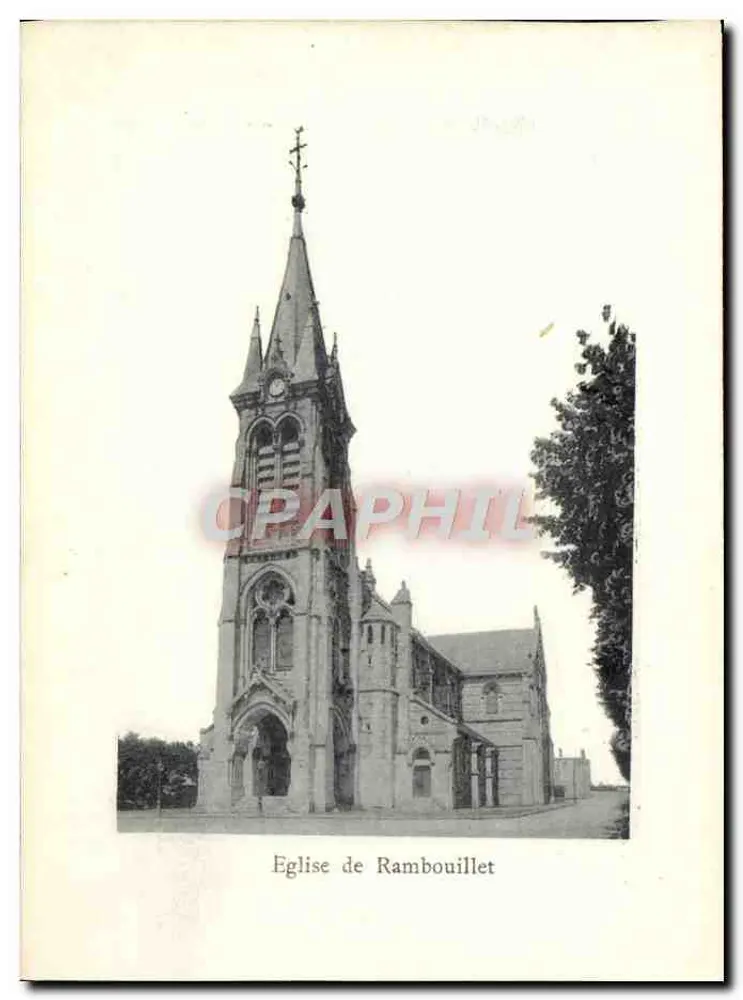 Église de Rambouillet — vue de la façade et du clocher gothique — éditeur imprimeur non identifié - Frente