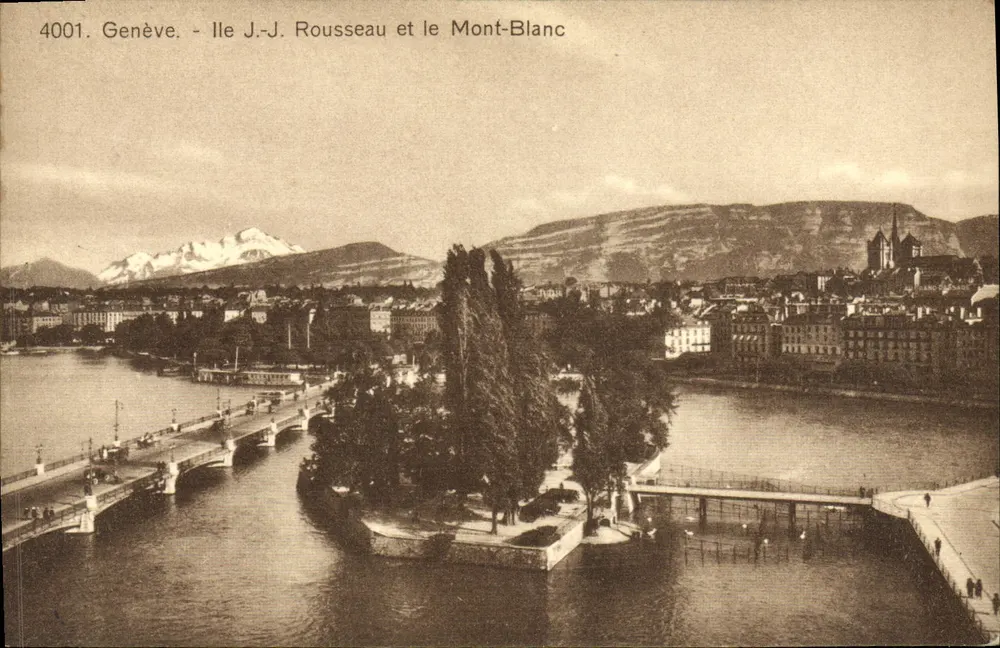 Genf - Insel J.-J. Rousseau und der Mont-Blanc — Édition Jaeger, Nr. 4001 - Vorderseite