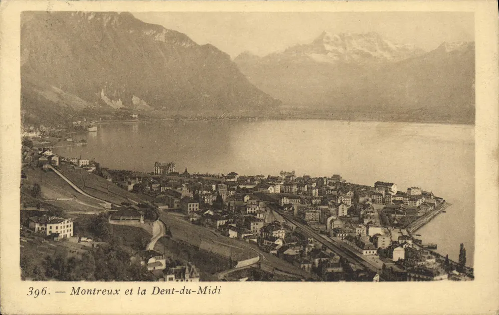 Montreux e a Dent-du-Midi — vista panorâmica — Comploir Artistique Genève, n° 396 - Frente