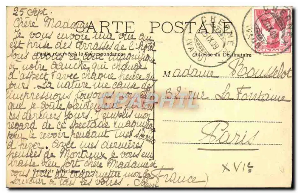 Montreux e a Dent-du-Midi — vista panorâmica — Comploir Artistique Genève, n° 396 - Verso