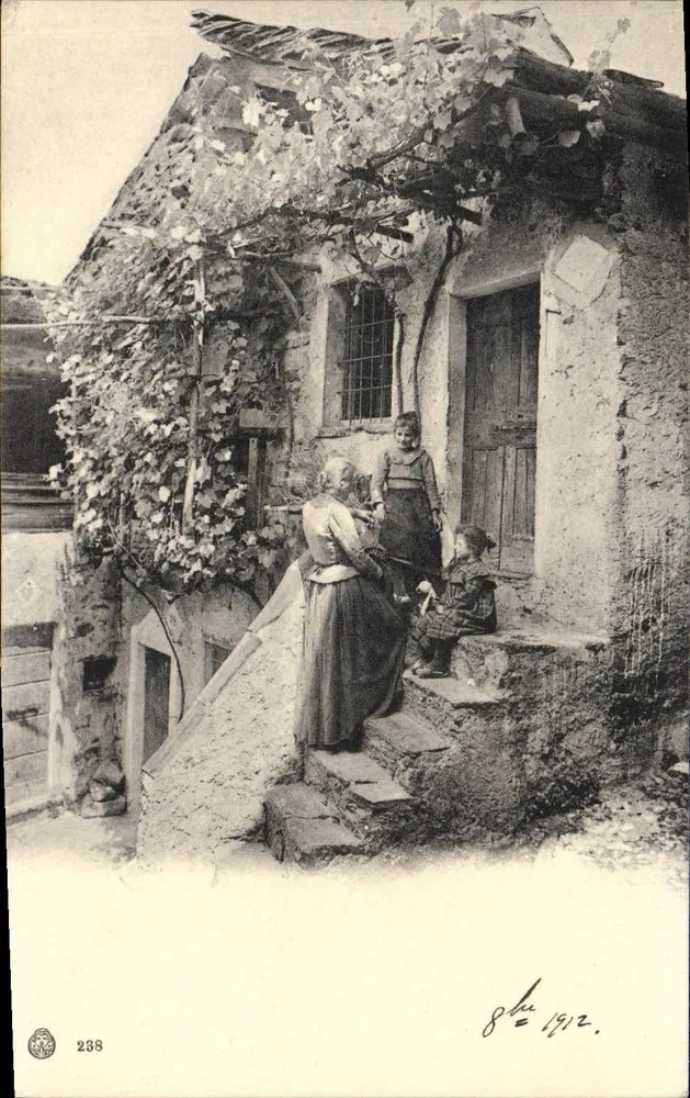 Straßenszene in Verona — Haus mit Weinreben — Verlag Brunner & C. in Como - Vorderseite