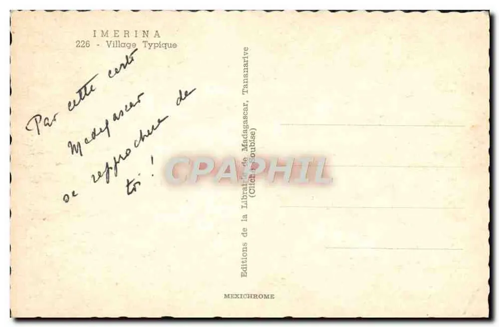 Vila Típica — Tananarive — Edições da Livraria de Madagascar (Cliché Soublie) - Verso