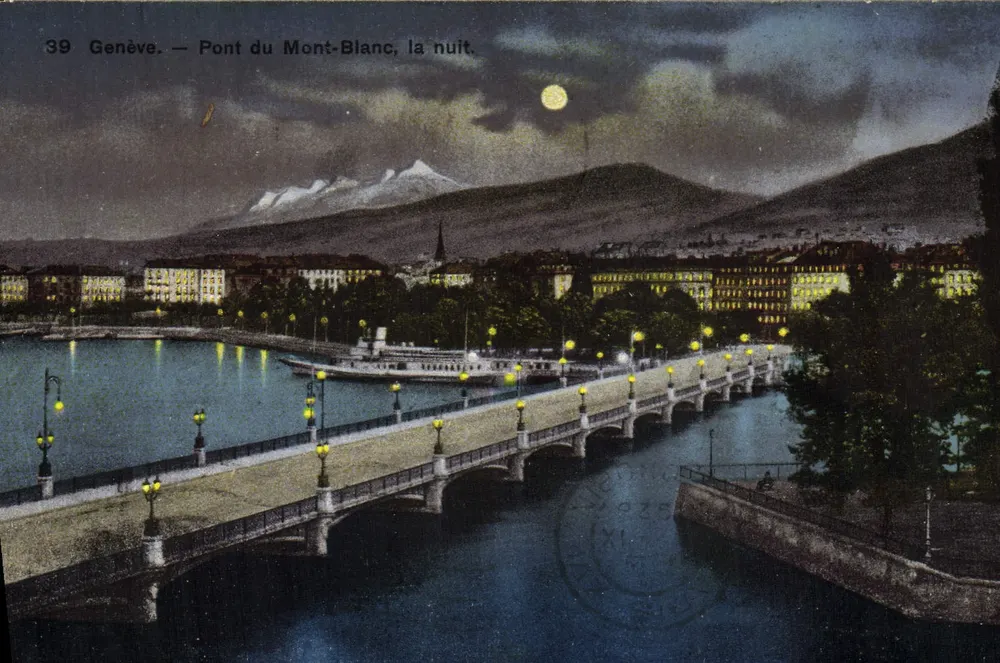 Genf — Brücke von Mont-Blanc zur Nacht — Edition Pelarim - Vorderseite