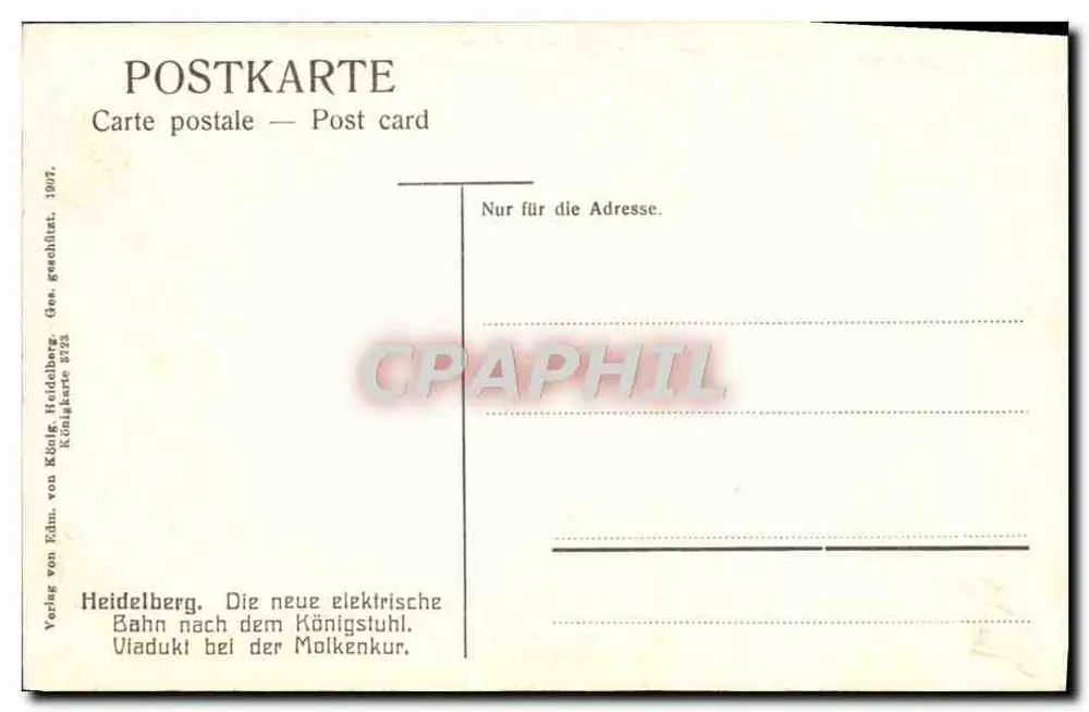 Heidelberg — Électrique Bahn nach dem Königstuhl — Verlag von Ehm, Heidelberg - Verso