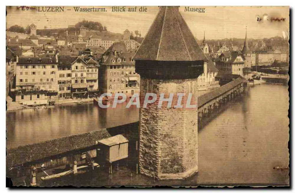 Luzern – Wasserturm. Blick auf die Musegg — éditeur E. S. (imprimé en haut à gauche) - Recto