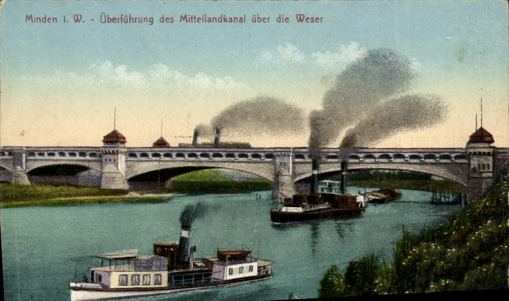 Minden in W. — Übergang des Mittellandkanals über die Weser — Herm. Lamprecht - Vorderseite