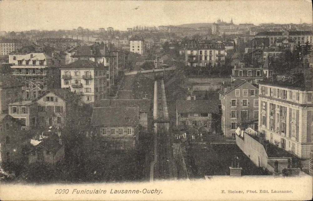 Funicular Lausanne-Ouchy — vista panorâmica — E. Steiner, Fot. Ed. Lausanne, n° 2090 - Frente