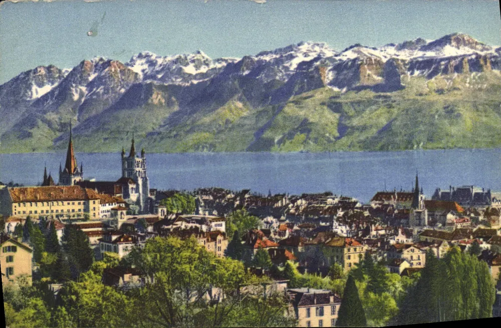 Lausanne — Allgemeiner Blick und die Alpen — Ausgabe Jaeger Genf, Nr. 163 - Vorderseite