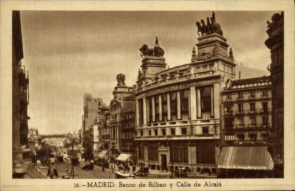 Madrid: Banco de Bilbao y Calle de Alcalá — Heliotipia Artística Española, Nr. 16 - Vorderseite
