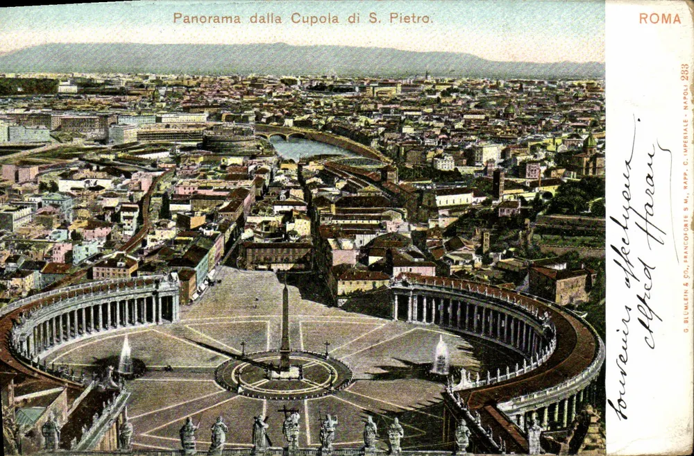 Vue panoramique de Rome depuis la coupole de Saint-Pierre — G. Blumen & C°, Napoli, n° 288 - Recto