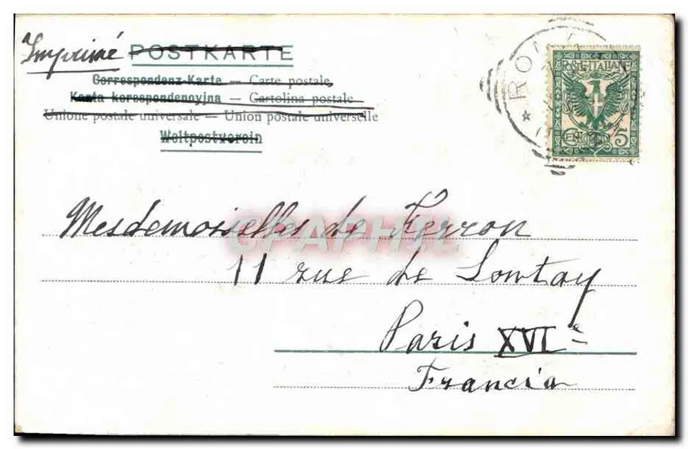Guardas da Guarda Real Italiana — uniformes coloridos — editor Imp. P. P. Paris, n° I - Verso