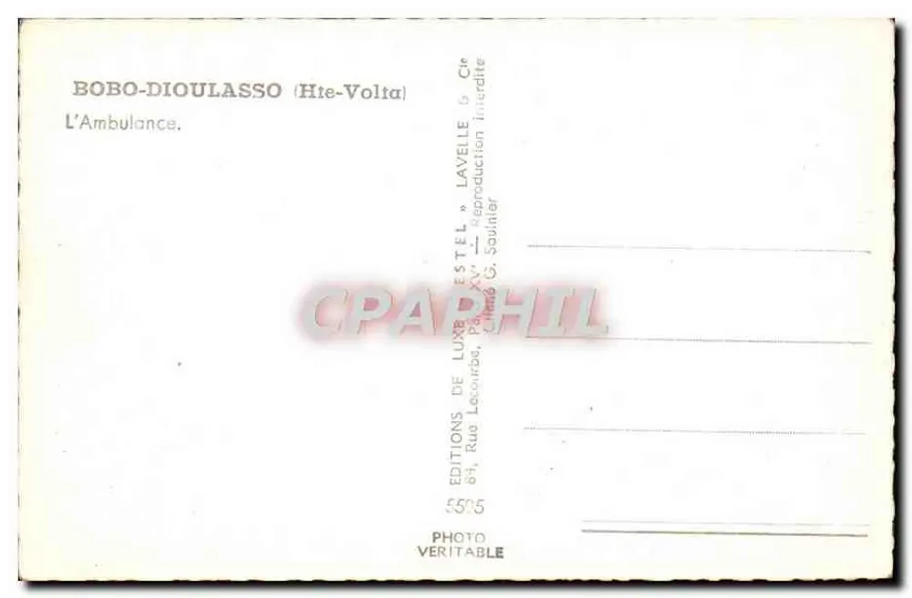 Bobo-Dioulasso (Hte-Volta) — A Ambulância — Edições de Luxo Lavelle - Verso
