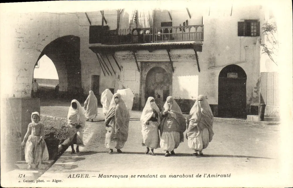Algier - Mauresken auf dem Weg zum Marabout der Amirauté — J. Geiser, Fotografie. Alger, Nr. 174 - Vorderseite