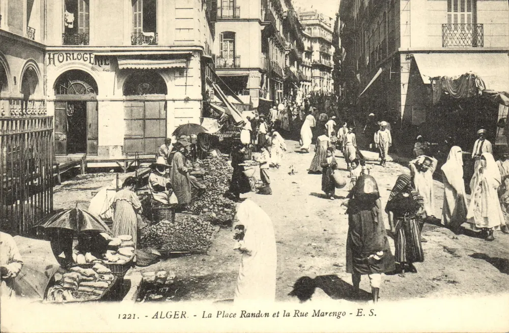 Alger - Die Place Randon und die Rue Marengo — E. S. n°1221 - Vorderseite