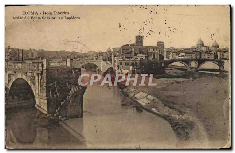 Roma - Isola Tiberina — ruines du Ponte Settentrionale et Lapideus - Recto