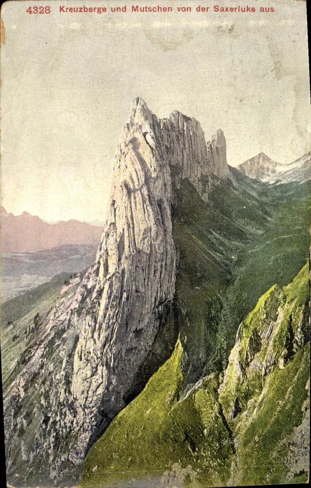 Kreuzberge und Mutschchen von der Saxerluk aus — alpine Ansicht — Ausgabe Photolabor Co. Zürich, n° 4328 - Vorderseite