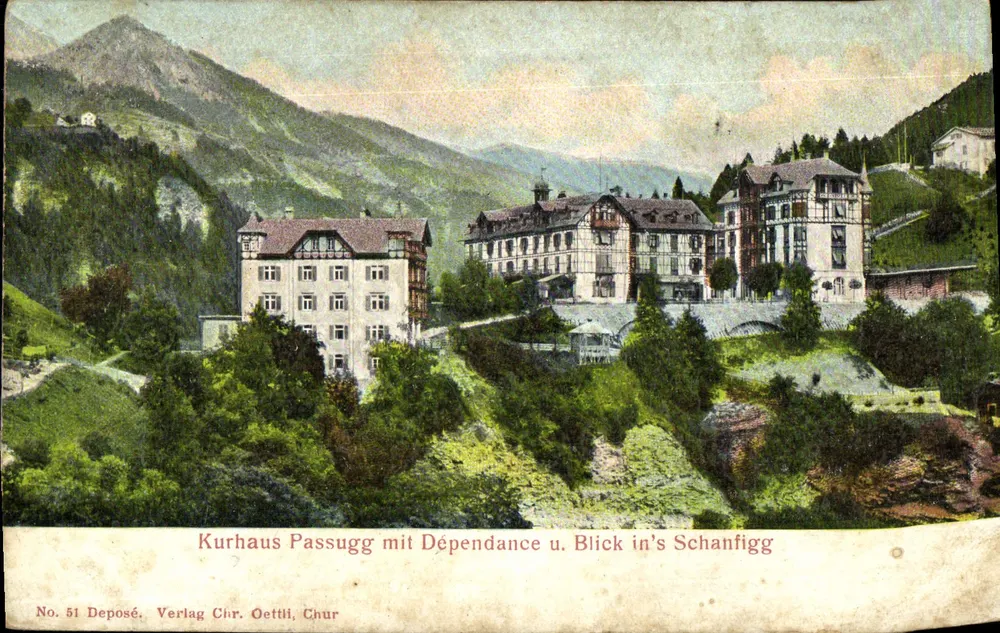 Kurhaus Passugg com Dependência e Vista para o Schanfigg — No. 51 Deposé, Verlag Chr. Oettli, Chur - Frente