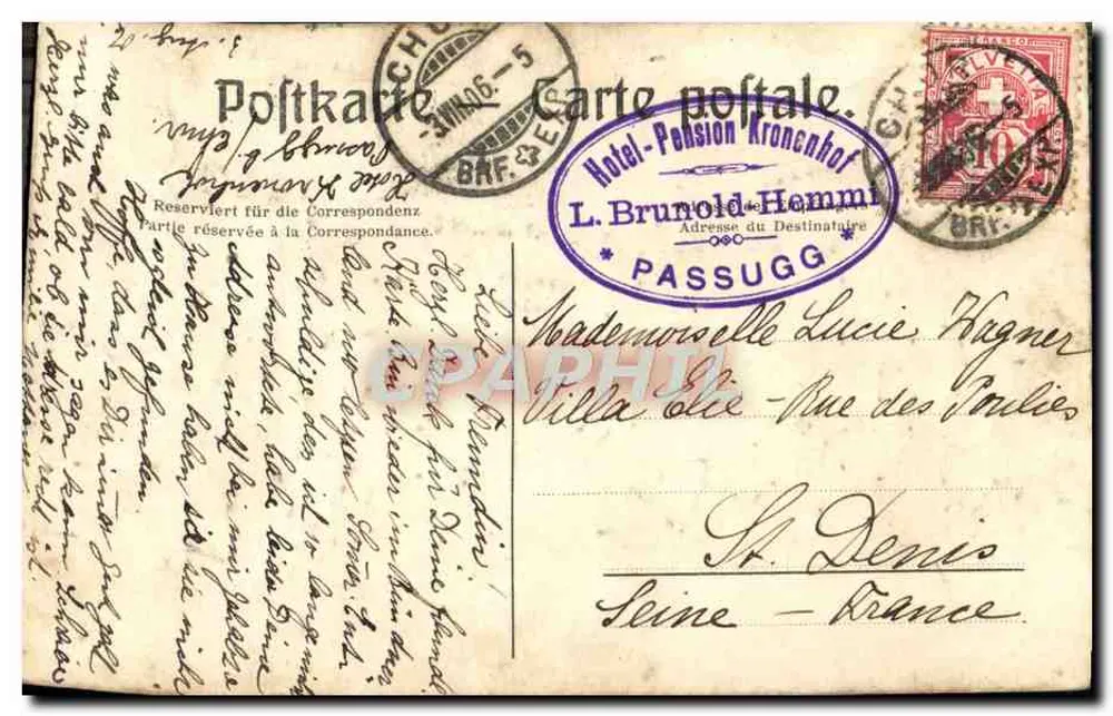 Kurhaus Passugg com Dependência e Vista para o Schanfigg — No. 51 Deposé, Verlag Chr. Oettli, Chur - Verso