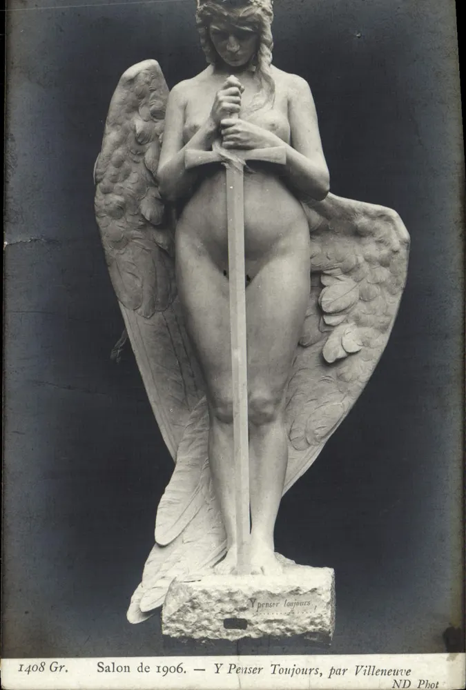 Y Pensser Toujours — Statue d'ange nu tenant une épée — Salon de 1906, par Villeneuve, ND Phot - Vorderseite