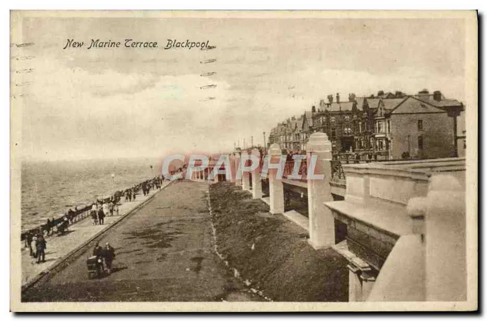 New Marine Terrace. Blackpool — widok promenady i budynków wybrzeżnych — wydawca nieznany - Awers