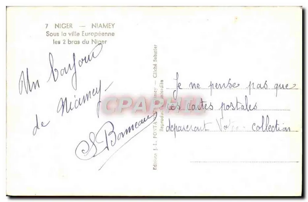 Niamey — Unter der europäischen Stadt die beiden Arme des Niger — Éditions J.L. Fonta, Niamey - Rückseite