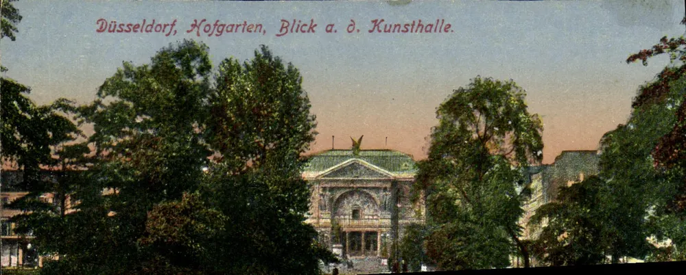 Düsseldorf, Hofgarten — vista de la Kunsthalle — Kunstverlag F. Eyfriedt, Düsseldorf - Anverso