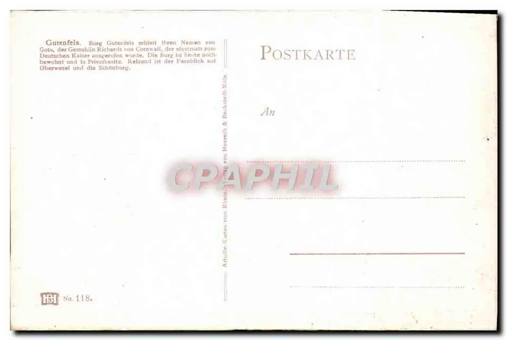 Gutenfels — ruínas sobre falésia acima do rio Reno — editor IBH, n° 118 - Verso