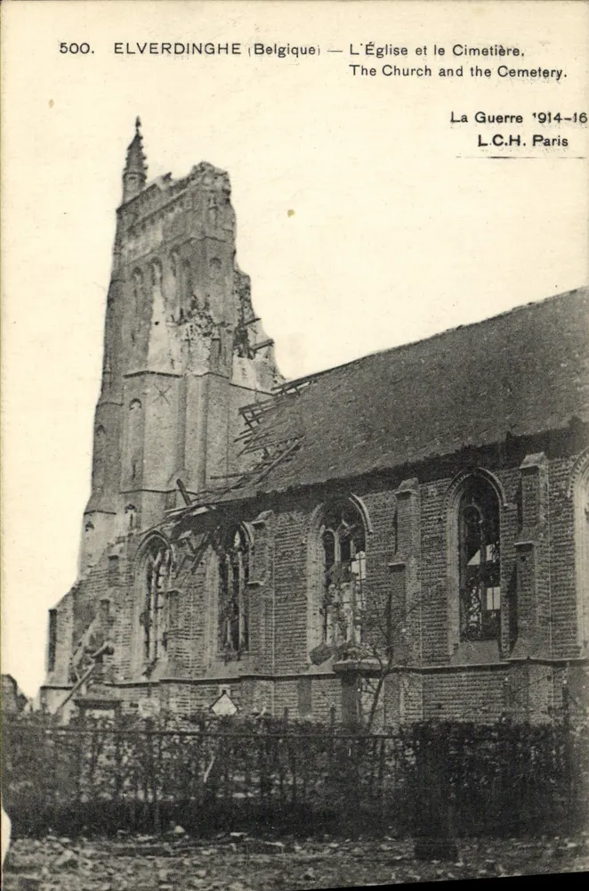 Elverdinghe (Belgio) — La Chiesa e il Cimitero — L.C.H. Paris, n°500 - Recto