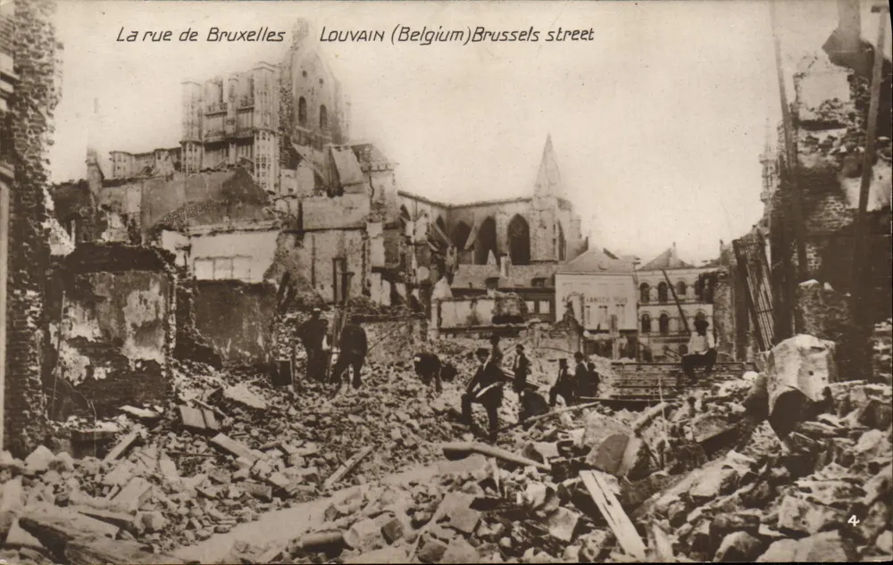 Die Brussels Street — Louvain (Belgien) — Nach den Bombenangriffen — Anonymer Verlag, Nr. 4 - Vorderseite