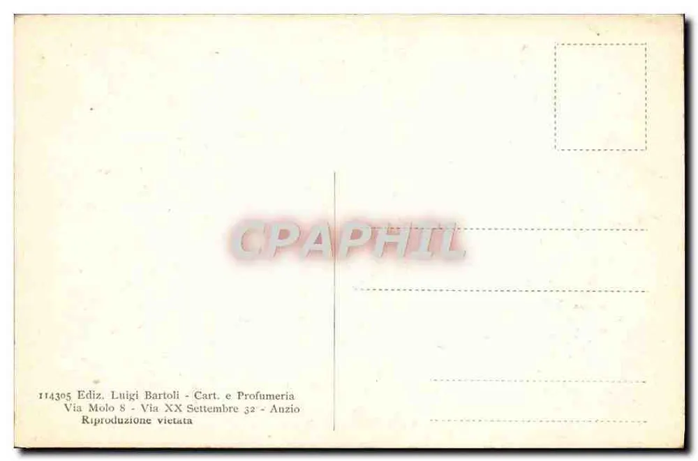 Anzio - Grutas de Nerone — vista costeira com grupo de banhistas e farol — editor Luigi Bartoli, n° 114305 - Verso