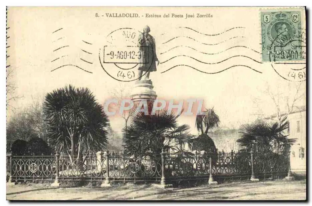 Valladolid — Statue des Dichters José Zorrilla — veröffentlicht von Postales Montero - Vorderseite